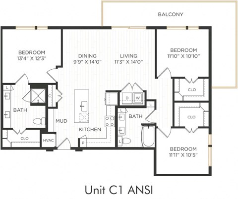 Astra Avery Ranch Apartments C1 ANSI Floor Plan